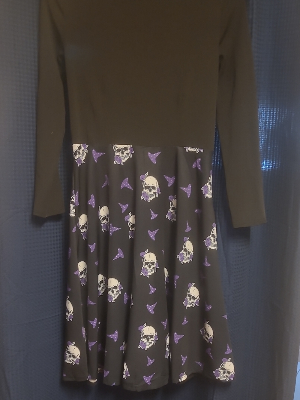 Women's Black Dress with Purple Skull Print Skirt